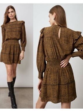 Rails Faren Long-Sleeve Smocked-Waist Mini Dress